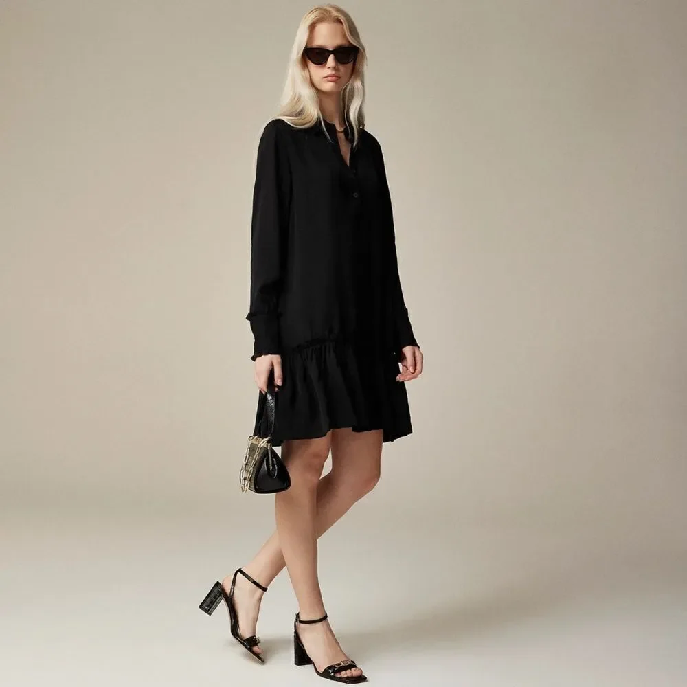 NWT J CREW Amelia popover shirtdress in drapey viscose twill in black
